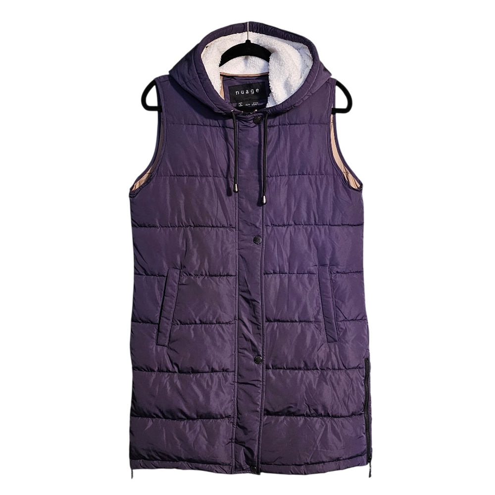 Nuage Quilted Long Puffer Vest With Hood Purple Size XS - Picture 2 of 12